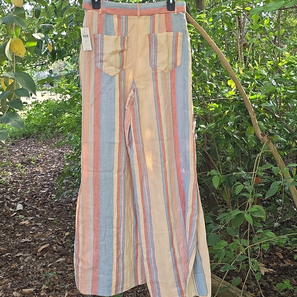 NWT Anthropologie Wide Leg Linen/Cotton Striped Pants Yellow Blue Orange Red Sz4 - Picture 16 of 17